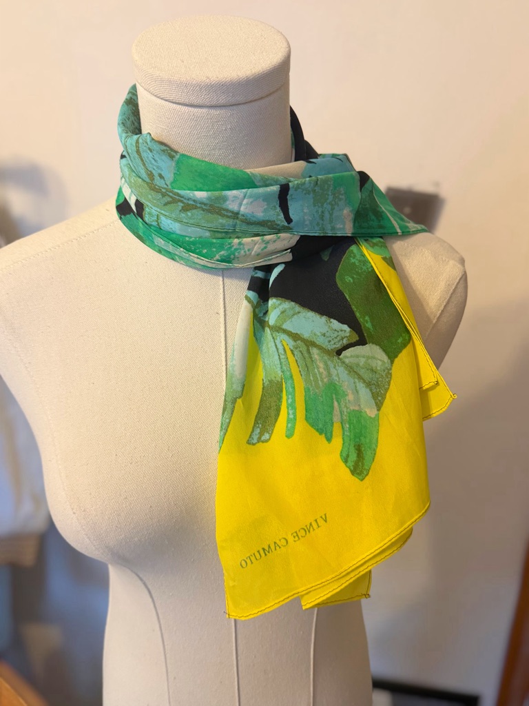 Vince Camuto Yellow And Green Botanical Silk Scarf